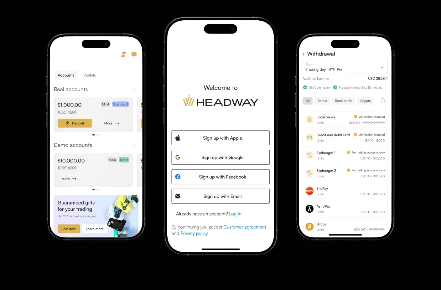 Phone image showing Headway trading app